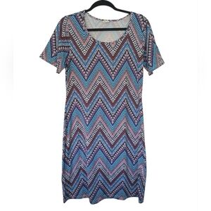 Honey&Lace Soft Stretchy Body Hugging Chevron Patterned Short Sleeve Dress Large